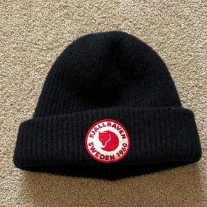 Fjallraven Black Knit Hat with Red Logo